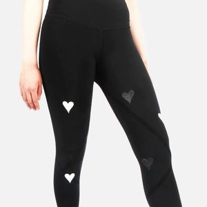 Style Reform Parker Chic Black Leggings - White & Silver Love Hearts, medium.